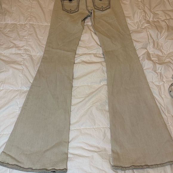 True Religion women's jeans Flare wide leg low rise size 26 western style cream - Picture 11 of 16